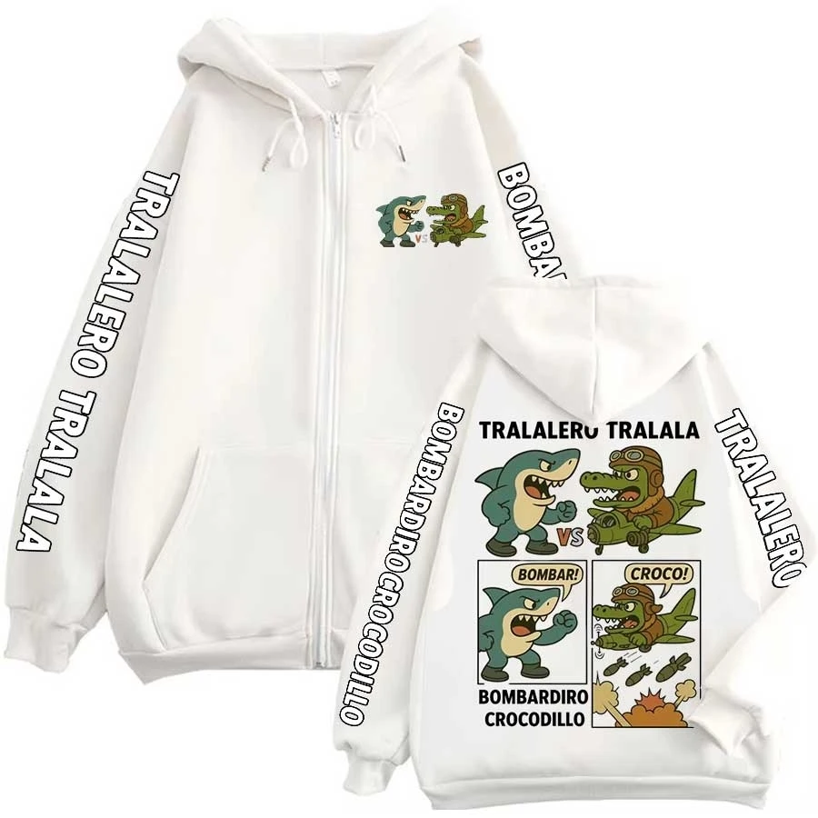 Italienischer Brainrot Funny Meme Hoodie Reißverschluss Tralalero Tralala Bombardiro Crocodilo Jacke Streetwear Outfit Sweatshirt P275