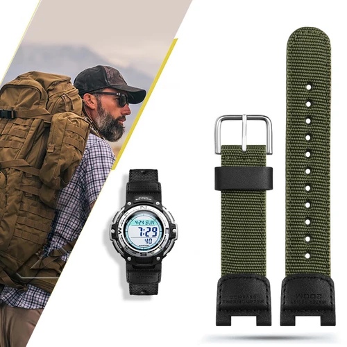 Para correa de reloj Casio SGW-100 3157 GW-3500B/3000 24x12mm lona de nailon impermeable deportes hombres interfaz cóncava correa de reloj