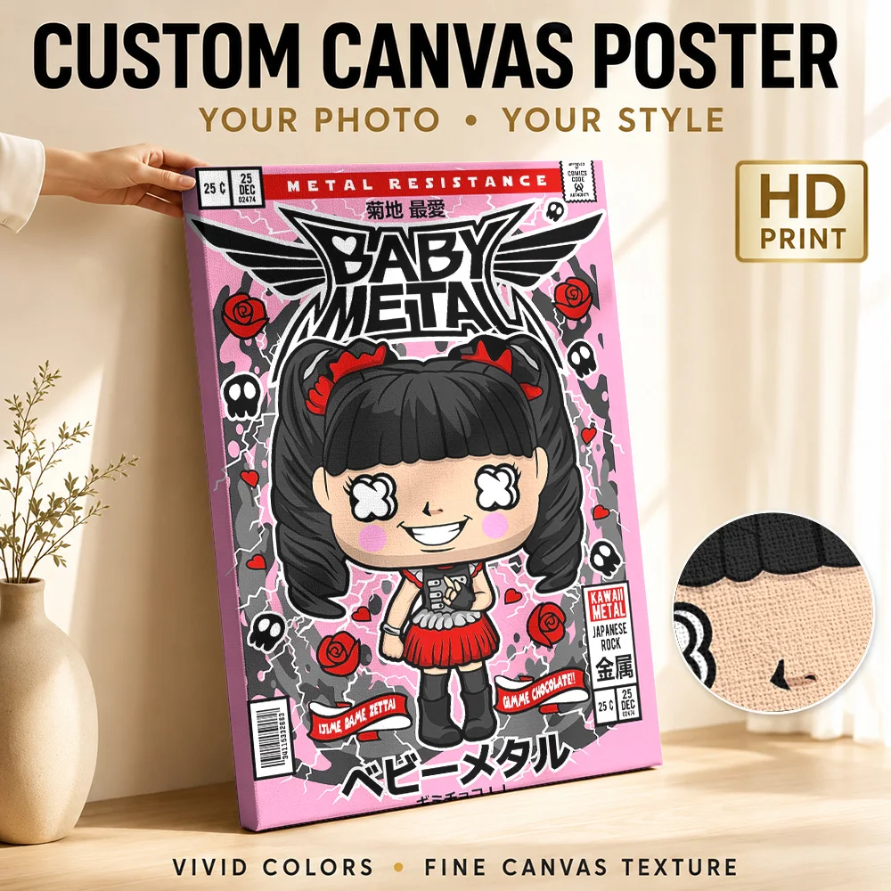 Babymetal Framed Canvas Print Poster Custom Photo Retro Music Wall Art for Studio Bedroom Decor Collectible Ready to Hang Gift