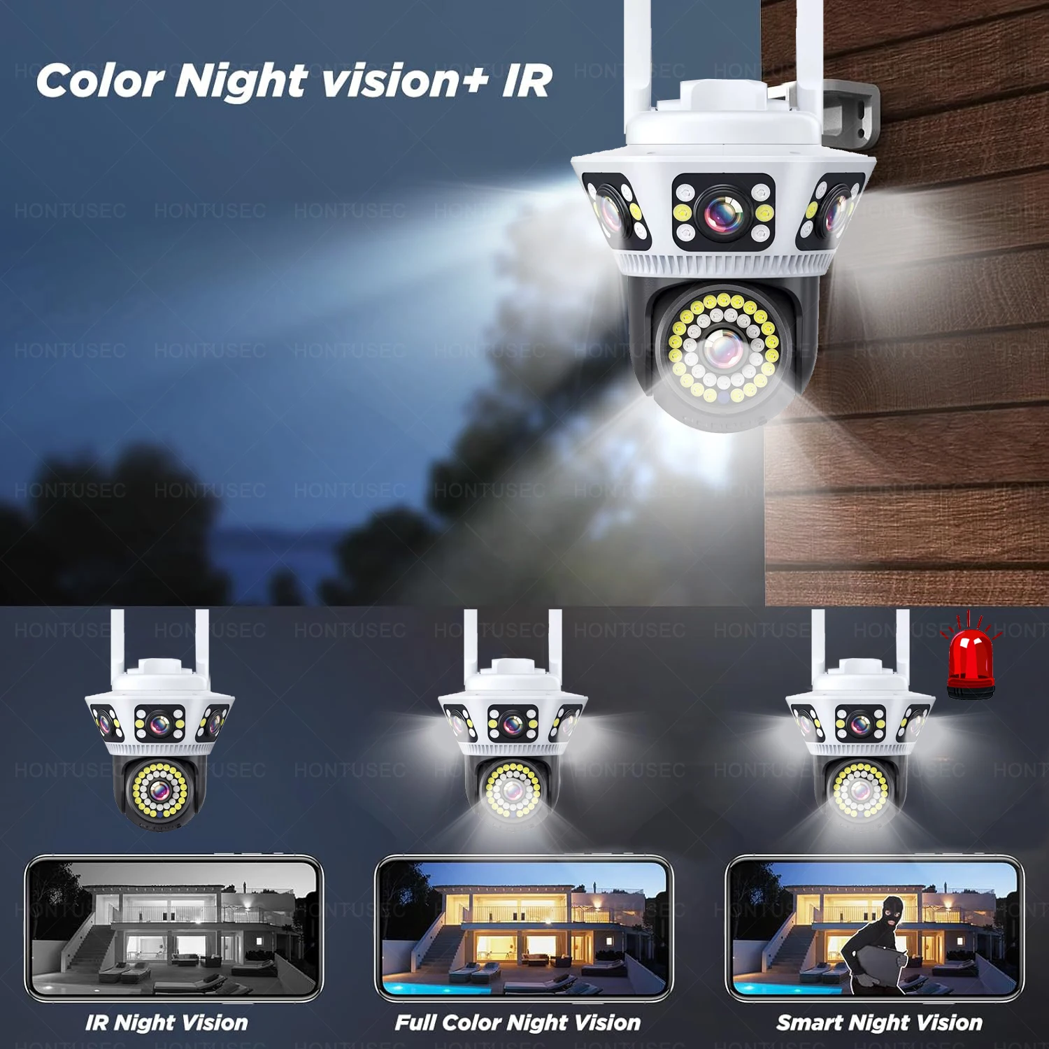 YOOSEE 6K 12MP 3 عدسة 3 شاشات واي فاي PTZ في الهواء الطلق مقاوم للماء اتجاهين الصوت اللون للرؤية الليلية نظام كاميرا أمان لاسلكي 4MP