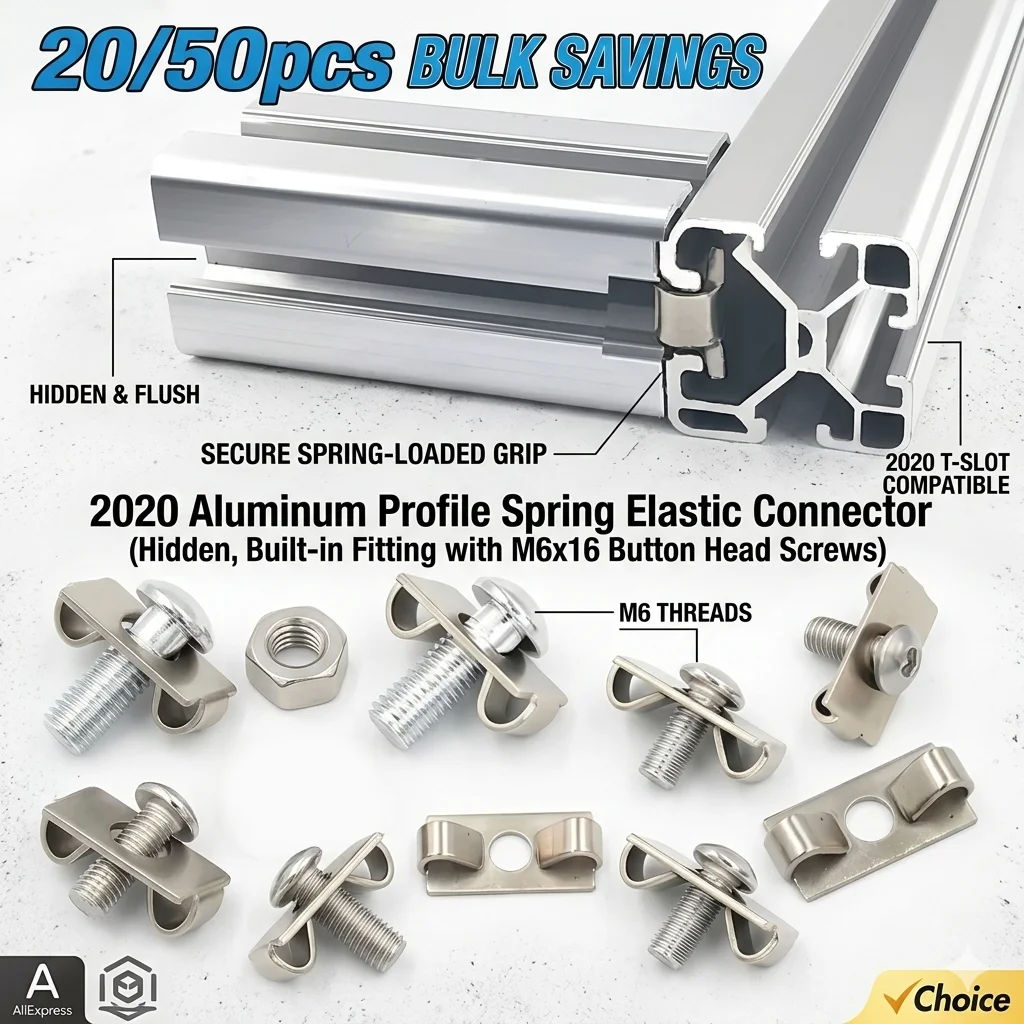 20/50pcs 2020 Aluminum Profile Spring  Voron 2.4 Ender 3 3D  Elastic Connector Built-in Fitting Hidden  M6x16 Button Head Screws