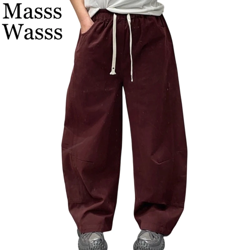 Masss Wasss 2026 Japanese Autumn Womens Fashion Fitness Pants Ladies Loose Casual Vintage Classic Solid Elastic Waist Trousers
