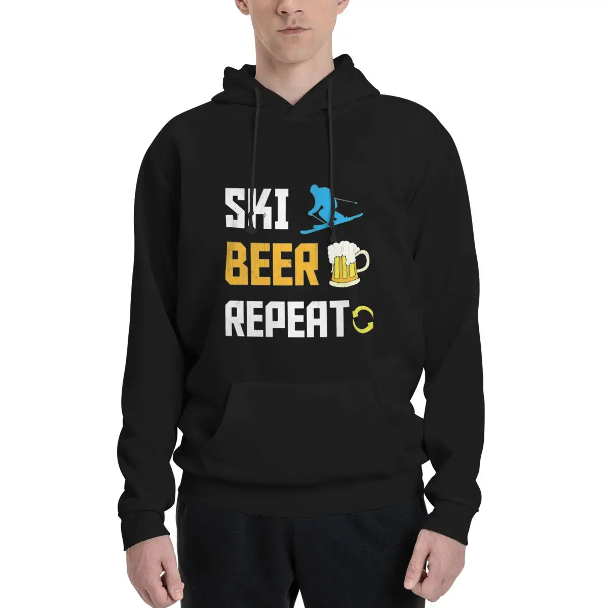 Funny Ski Beer Repeat Skiing & Skiers Drinking Skier Polyester Hoodie Men's sweatershirt Warm Dif Colors Sizes