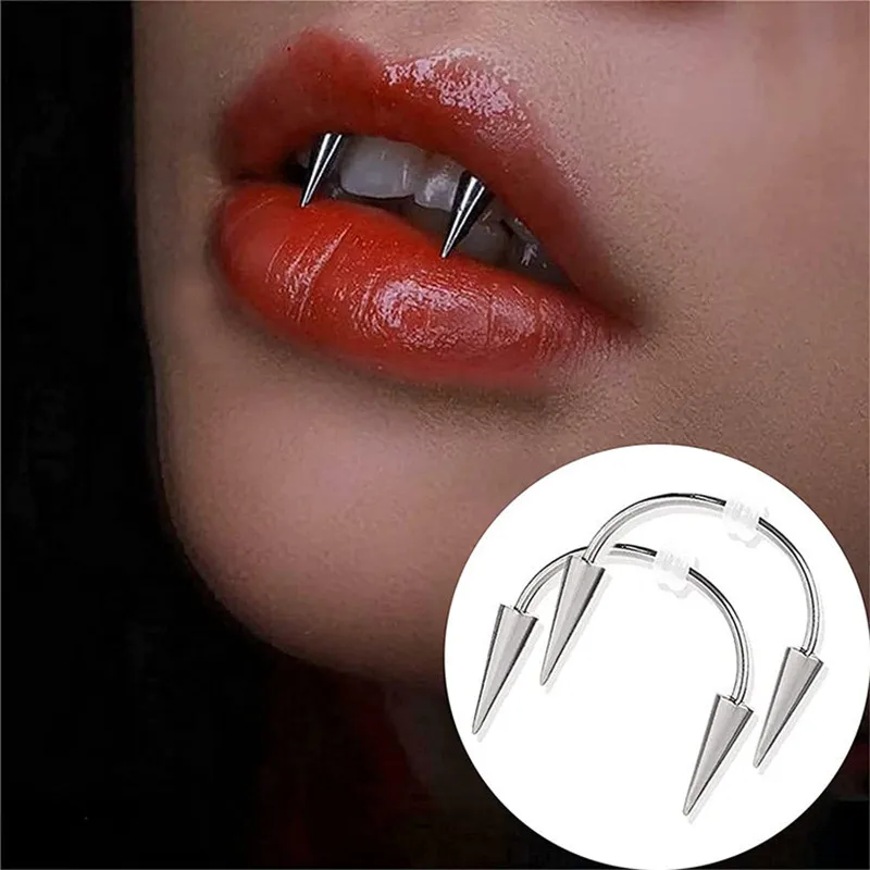 Vampire Teeth Sharp Lip Hoop Rusty Stainless Seel Laughing Lip Tiger Teeth Vampire Pierced Decoration Grillz Dental Grills