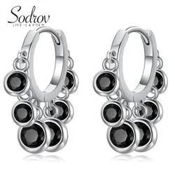 SODROV-Boucles d'oreilles créoles en pierre noire pour femmes, produits de conception personnalisés, bijoux tendance, accessoires en gros