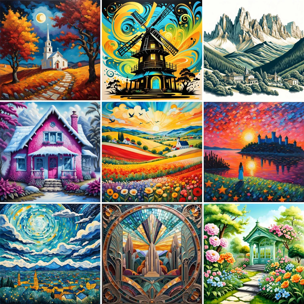 

Landscape Fantasy House Printed Cross Stitch DIY Embroidery Full Kit Needlework Knitting Handmade Handiwork Sales Needle Mulina