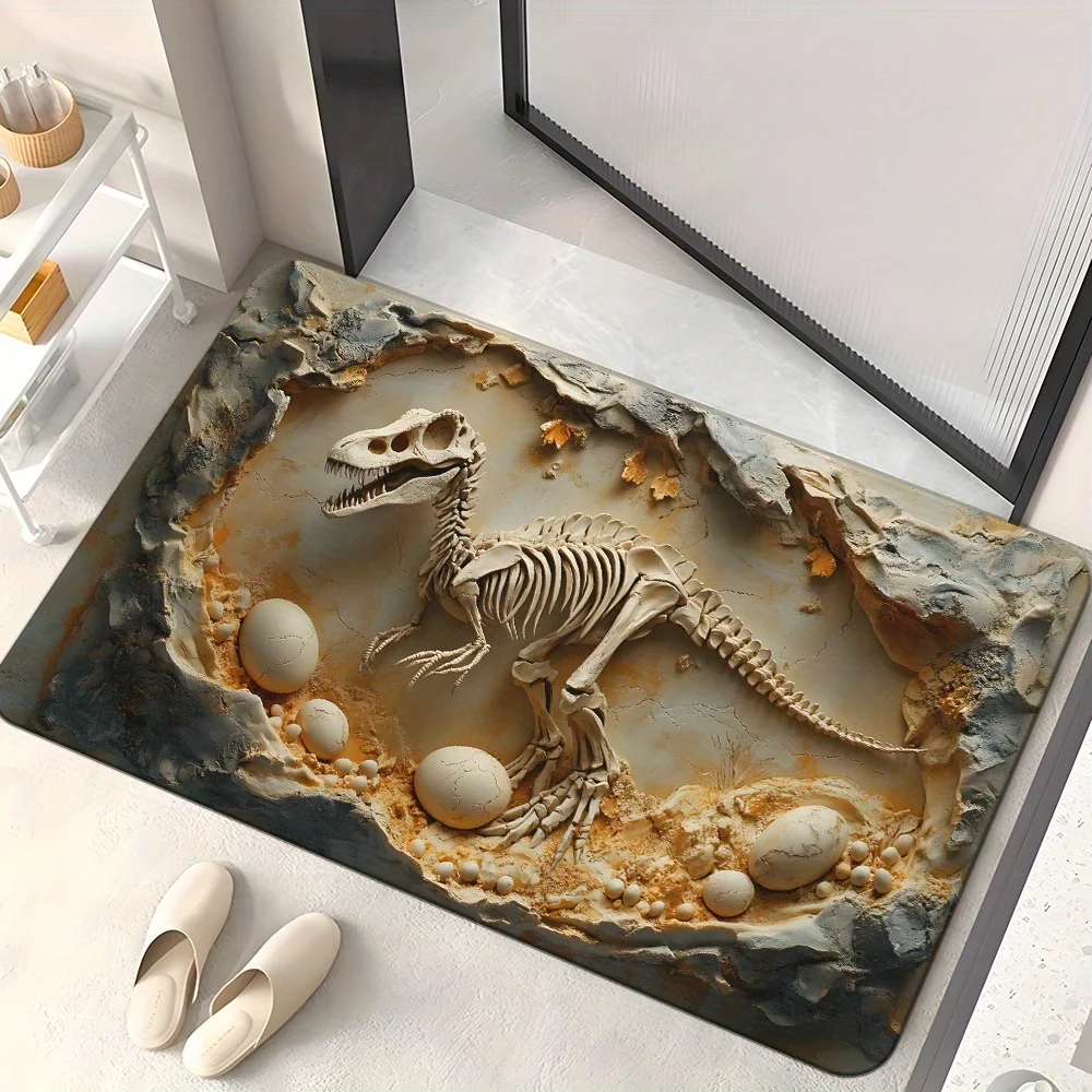 Jurassic Dinosaur Fossil 3D Doormat, Microfiber Non-Slip Machine Washable HD Print Rug for Multi-Room Holiday Decor