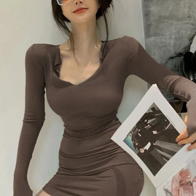 Autumn Winter German Velvet Inner Body Slim Half Turtleneck Women's Clothing Korean Style Solid Color Bottoming Hip Short Dress