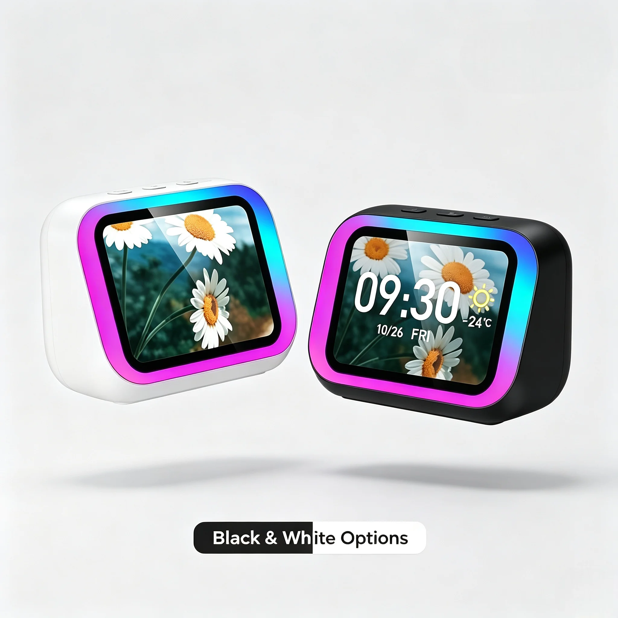 Smart Bluetooth Speaker with RGB Spectral Light, HD Touch Screen Alarm Clock, AI Voice Assistant, Weather Display, Custom Photo