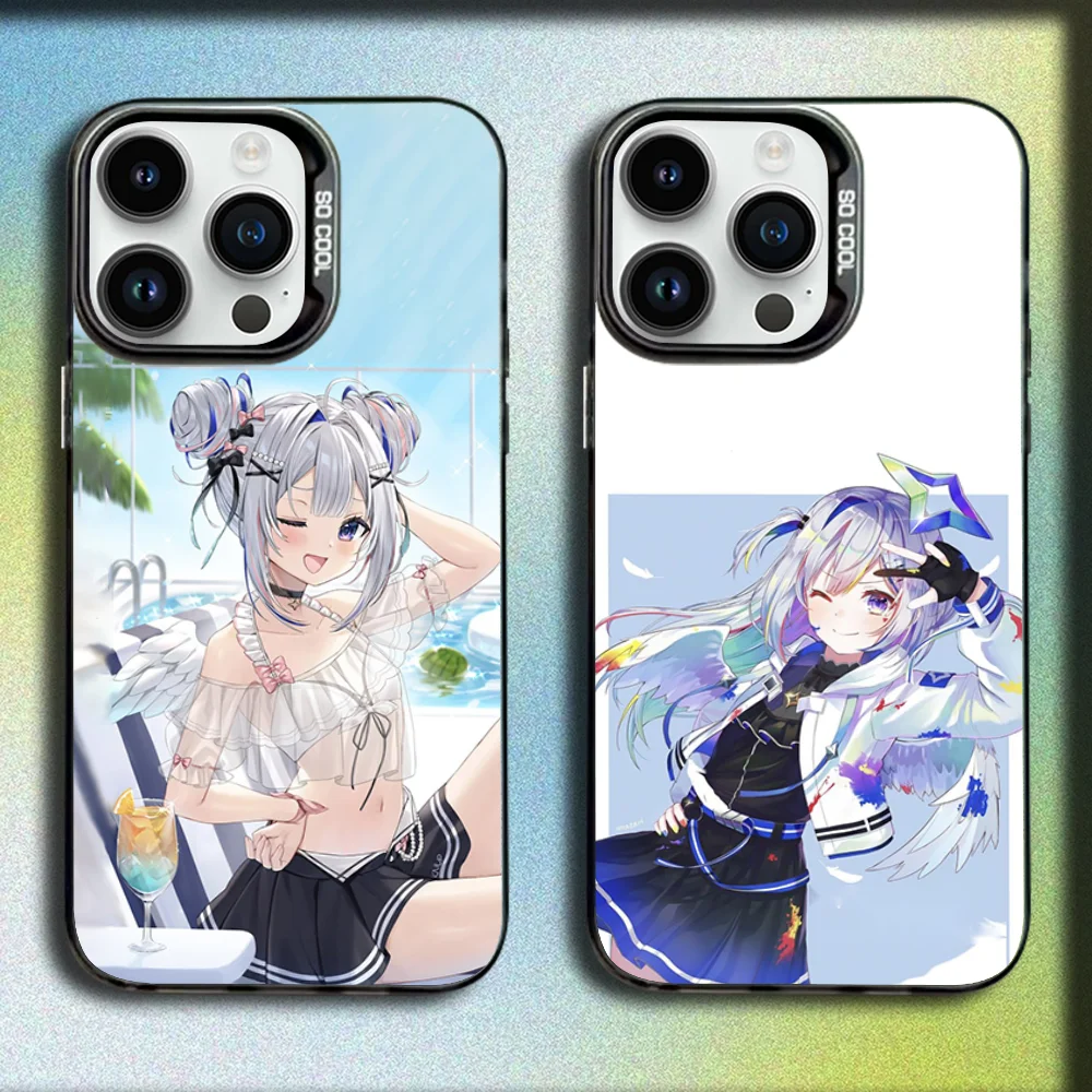 

Cartoon A-Amane Kanata Phone Case For iPhone 16,15,14,13,12,11,Mini,Pro,E,MAX Gray Matte Silicone Black Cover