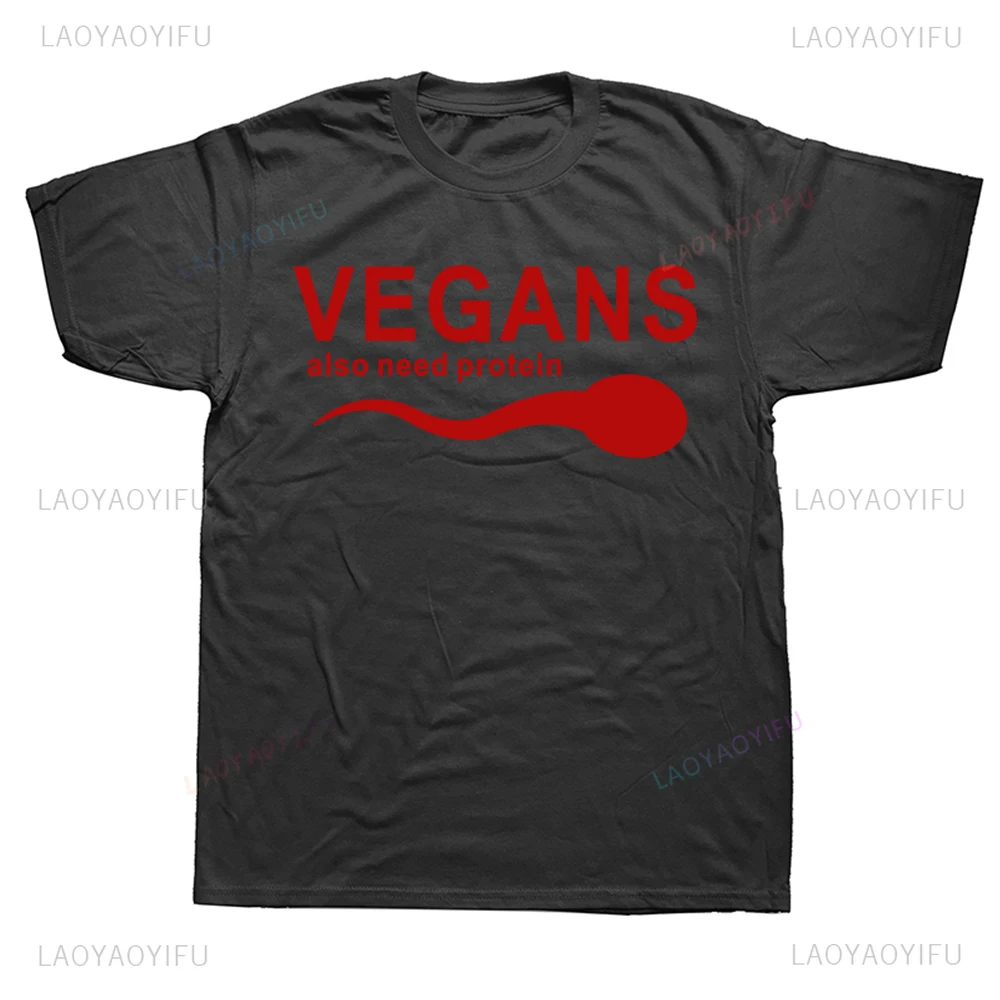 Funny Slogan Letter Printed Vegans Also Need Protein T Shirts Vegetable Vegetarianism Harajuku Style T-shirt Streetwear Y2K Tees