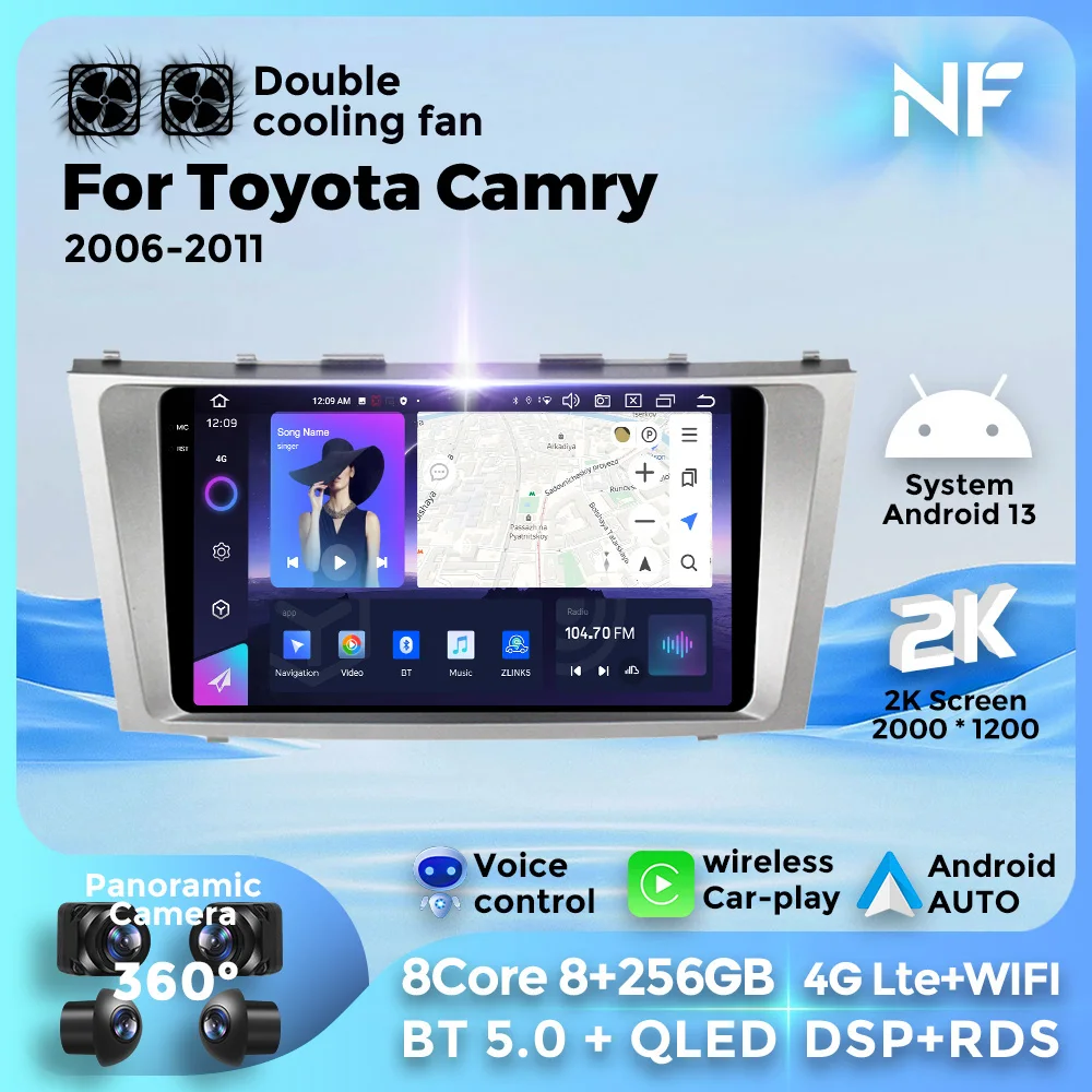 

For Toyota Camry 2006-2011 Multimedia Video Player GPS Navigation 2Din Stereo Autoplay Wireless Android 13 4G WIFI connection BT