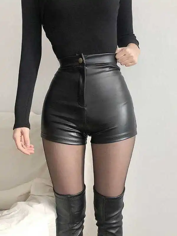 

High Waist Tight Butt Leather Pants Women's Casual Pants Cleanfit Sle PVC Material mid Low Waist for Middle-aged Women