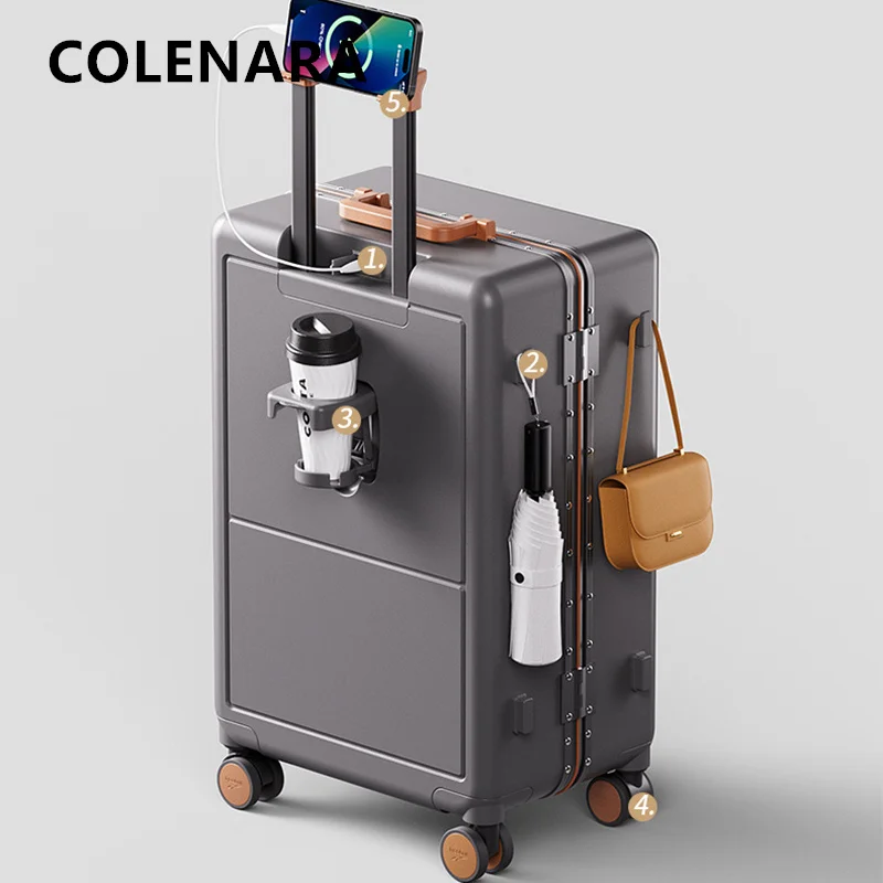 COLENARA Multifunctional Suitcase Aluminum Frame Trolley Case ABS+PC Boarding Box 20