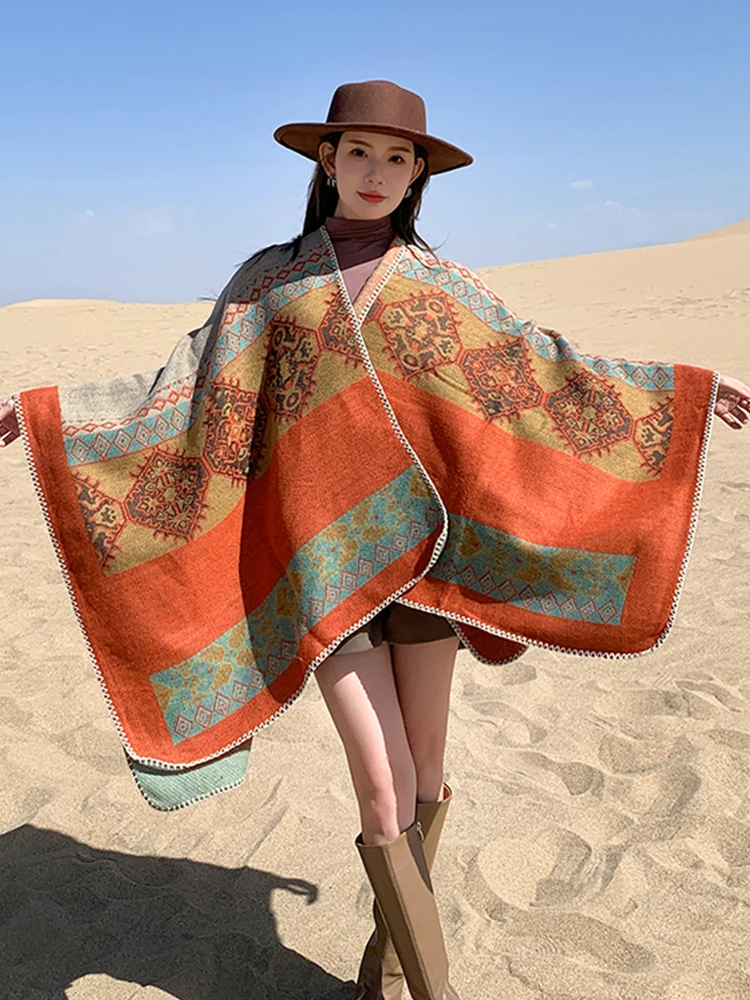 New 2023 Retro Scarf Winter Knitted Cashmere Women Boho Print Warm Scarve Pashmina Mujer Femme Foulard Bufanda Wrap Shawl Chales