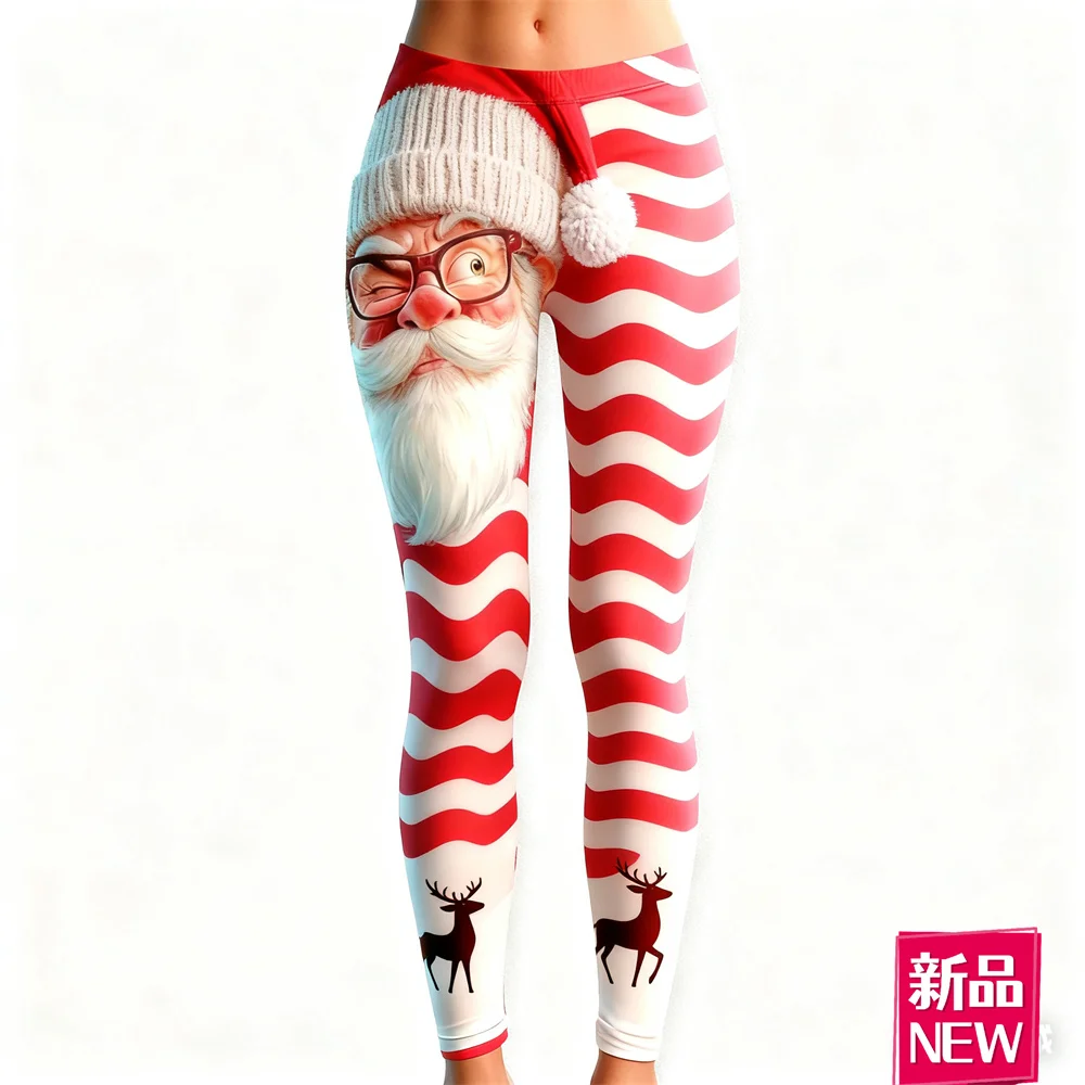 Legginsy damskie z grafiką Świętego Mikołaja drukowanej w technologii 3D, świąteczne, codzienne spodnie sportowe z wysokim stanem, elastyczne spodnie do jogi i fitnessu na zewnątrz.