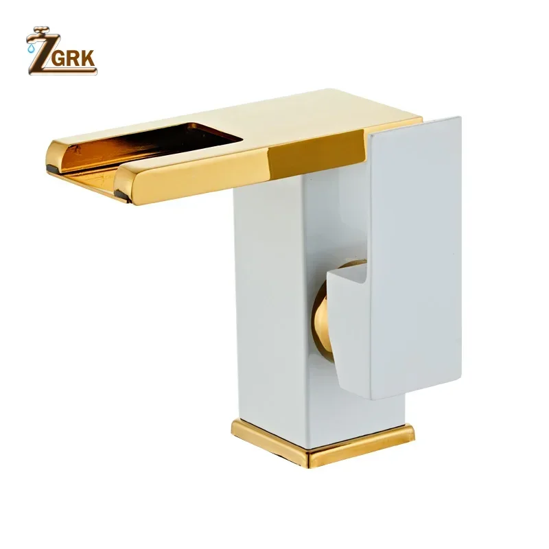 LED Basin Faucet Brass Waterfall Faucet Temperature Color Change Bathroom Mixer Tap Deck Mounted Wash Sink Taps White Black Gold