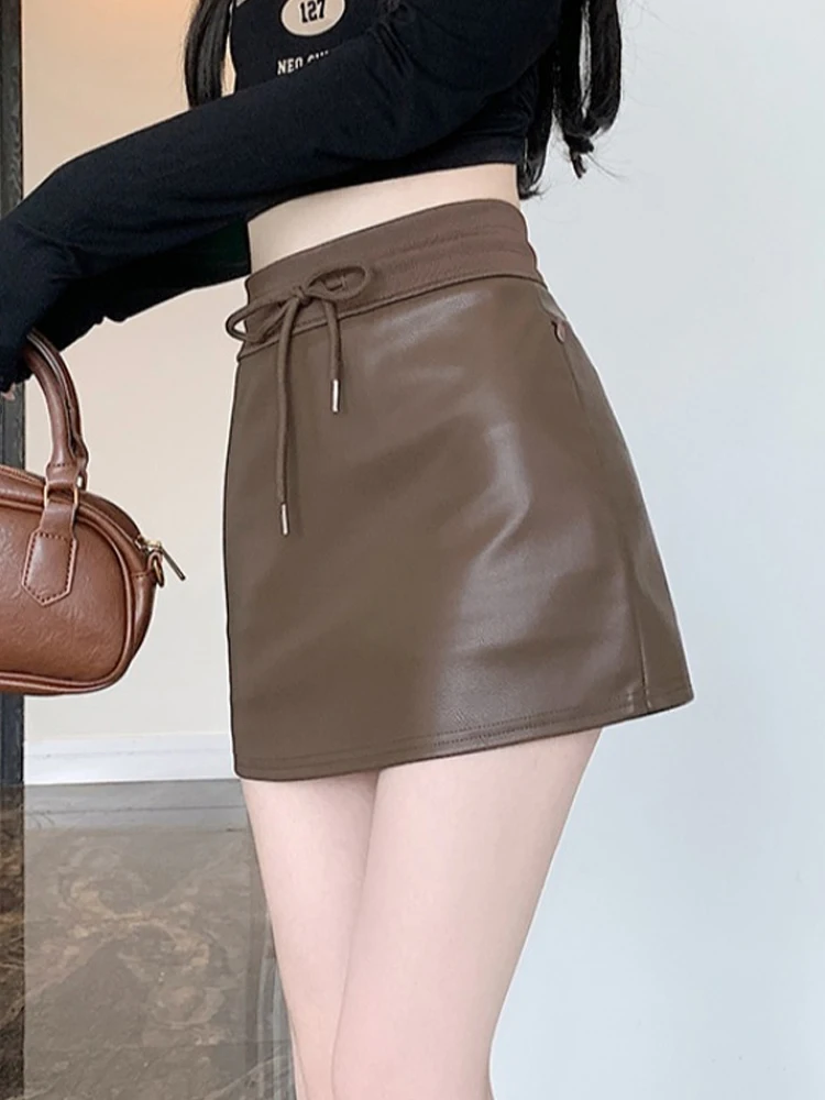 

Юбка из искусственной кожи больших размеров с высокой талией, утягивающая, короткая, женская, осенне-зимняя, новая, модная, предотвращающая просвечивание