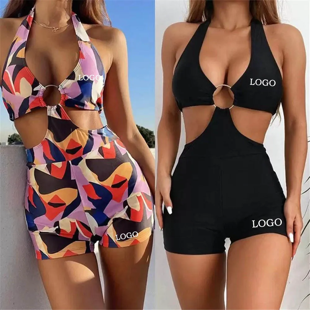 

Customized LOGO New Cross-border Europe and America One-piece Swimsuit Lady Metal Circle Sexy Swimsuit Neck Explosions