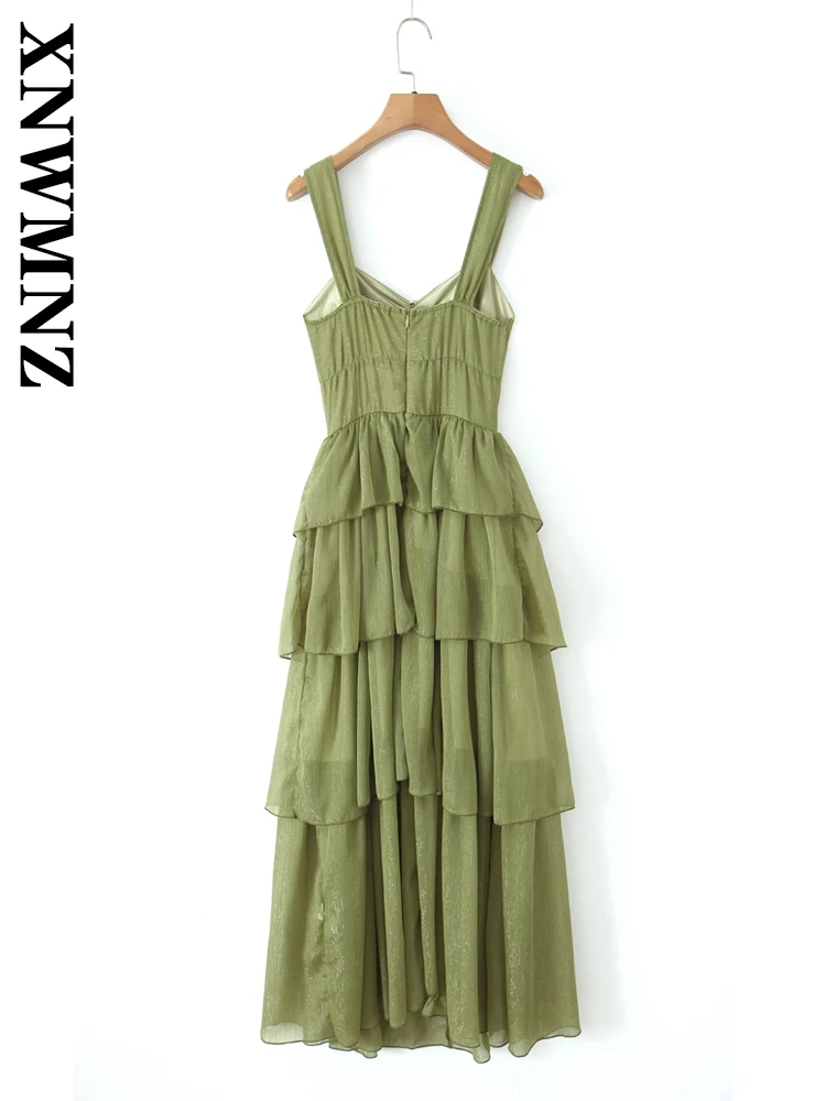 XNWMNZ 2025, Sommer-Dame, sexy Club-Schulter, breiter Schultergurt, Midi-Kleider, schick, Party, Frau, grün, ärmellos, einfach, rückenfrei