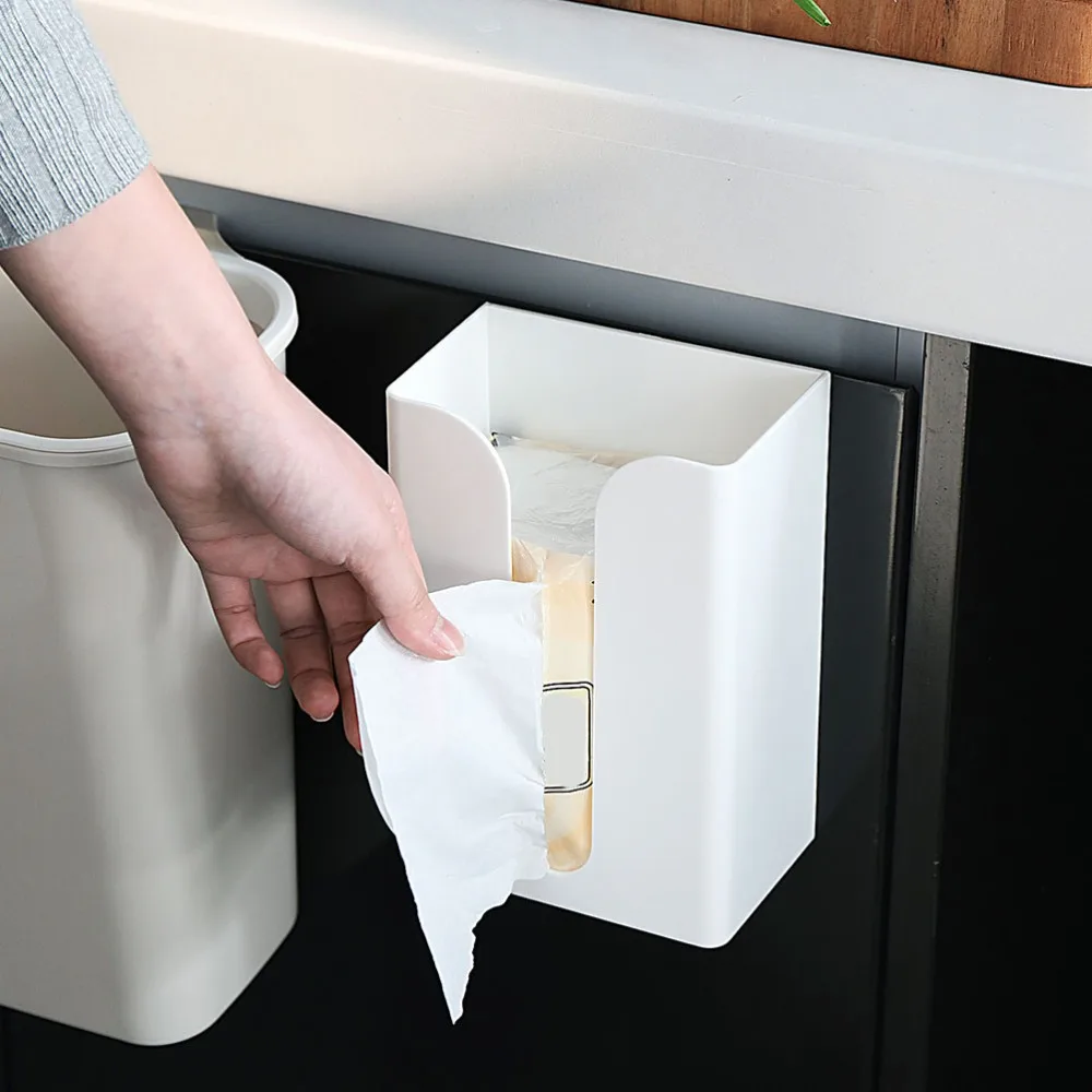 Practical White Wall Mounted Tissue Box ABS 8.2*19*13.2cm Adhesive Napkin Dispenser Paper Towel Holder for Table