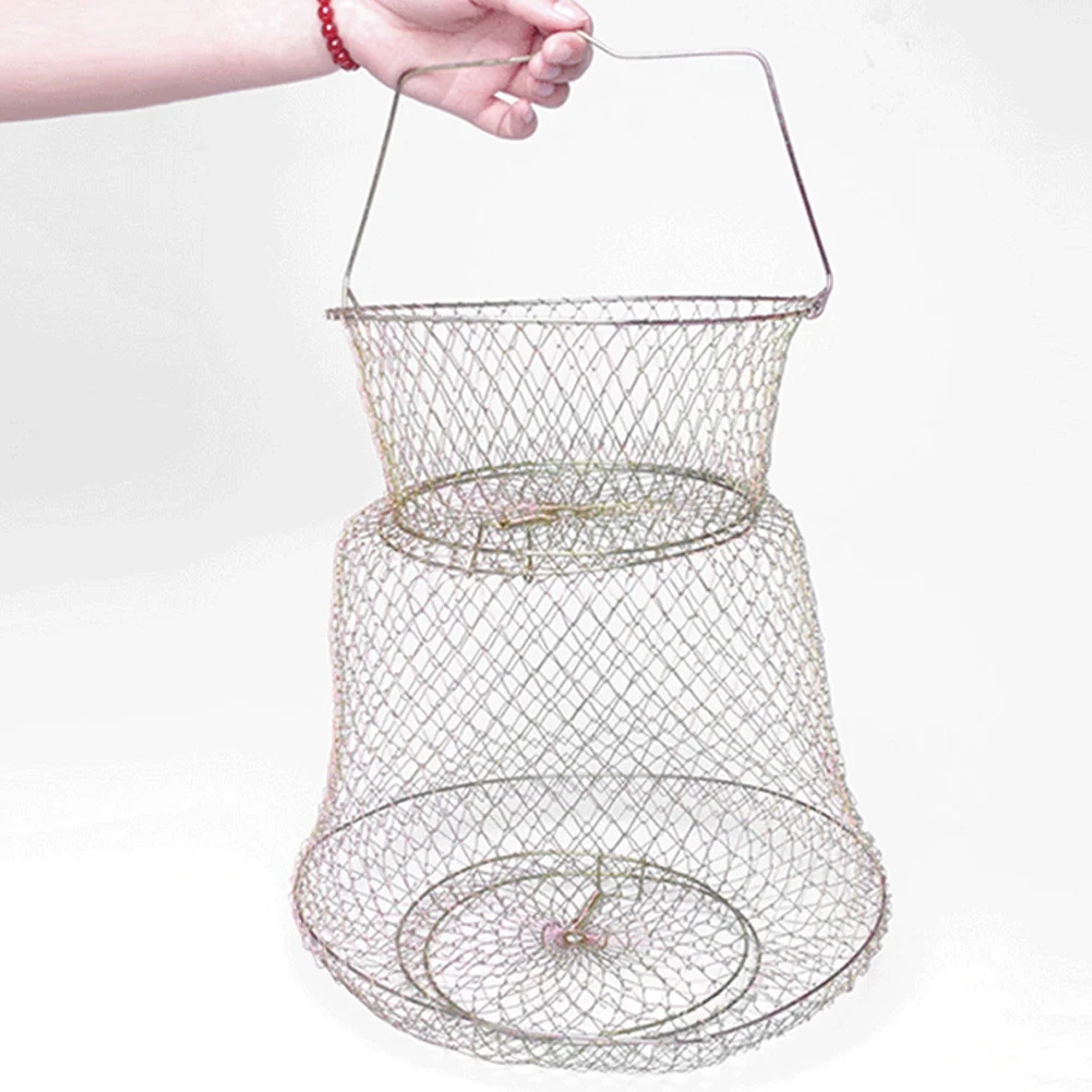 Spring Door Cage Trap Basket Foldable Portable Floatable Galvanized Steel Wire Fish Basket A