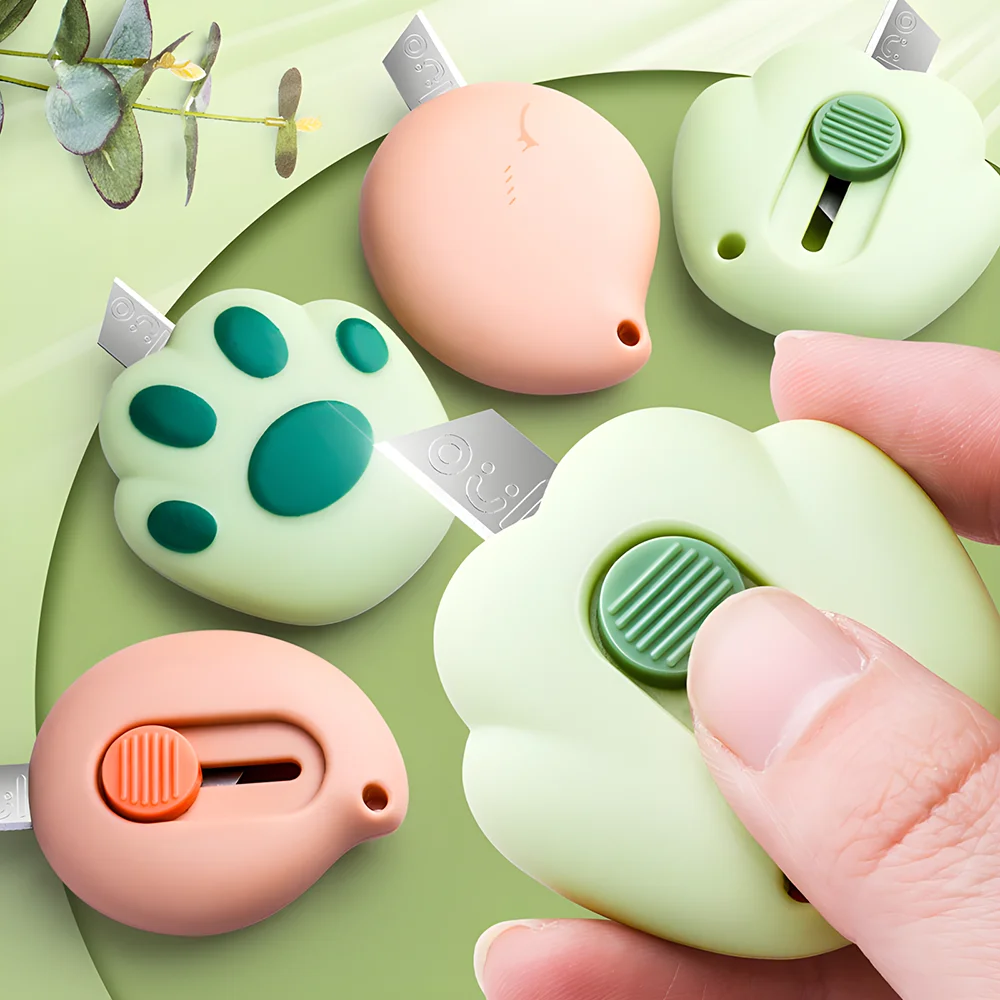 Korean Cute Bear Cat Paws Utility Knife Kawaii Cloud Carrot Letter Opener Key Chain Small Mini Kitchen Automatic Box Cutter Tool