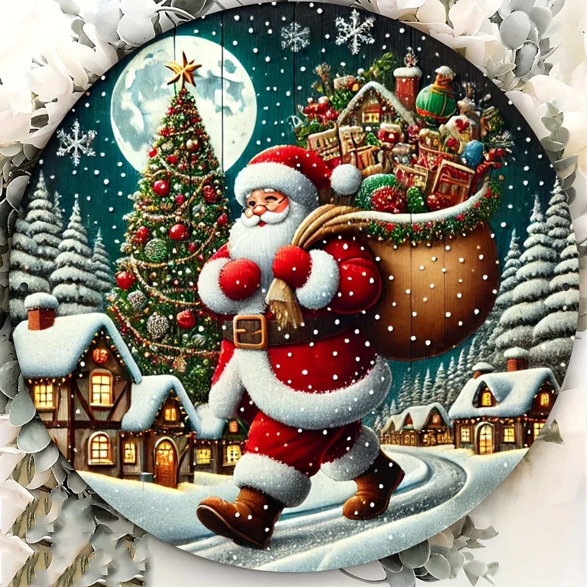 Arte de pared navideño de aluminio Vintage, Papá Noel con regalos, tallado en aluminio, 7,87x7,87 pulgadas, decoración festiva para el hogar, 1 ud.
