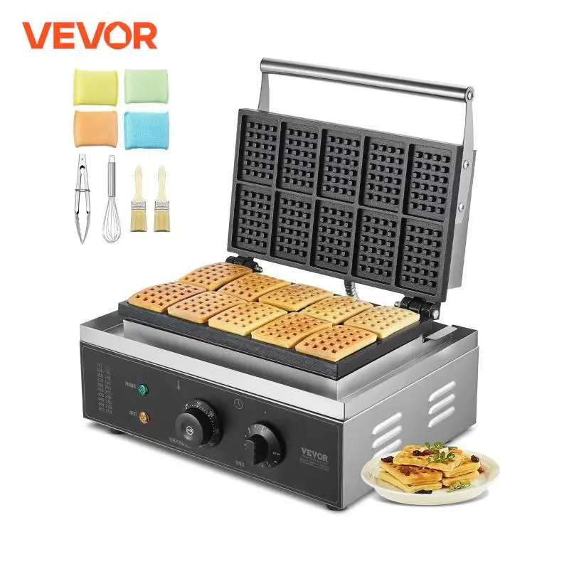 VEVOR Gaufrier Commercial 1550 W, Appareil à Gaufres Belges Rectangulaires, Capacité 10PCs, en Acier