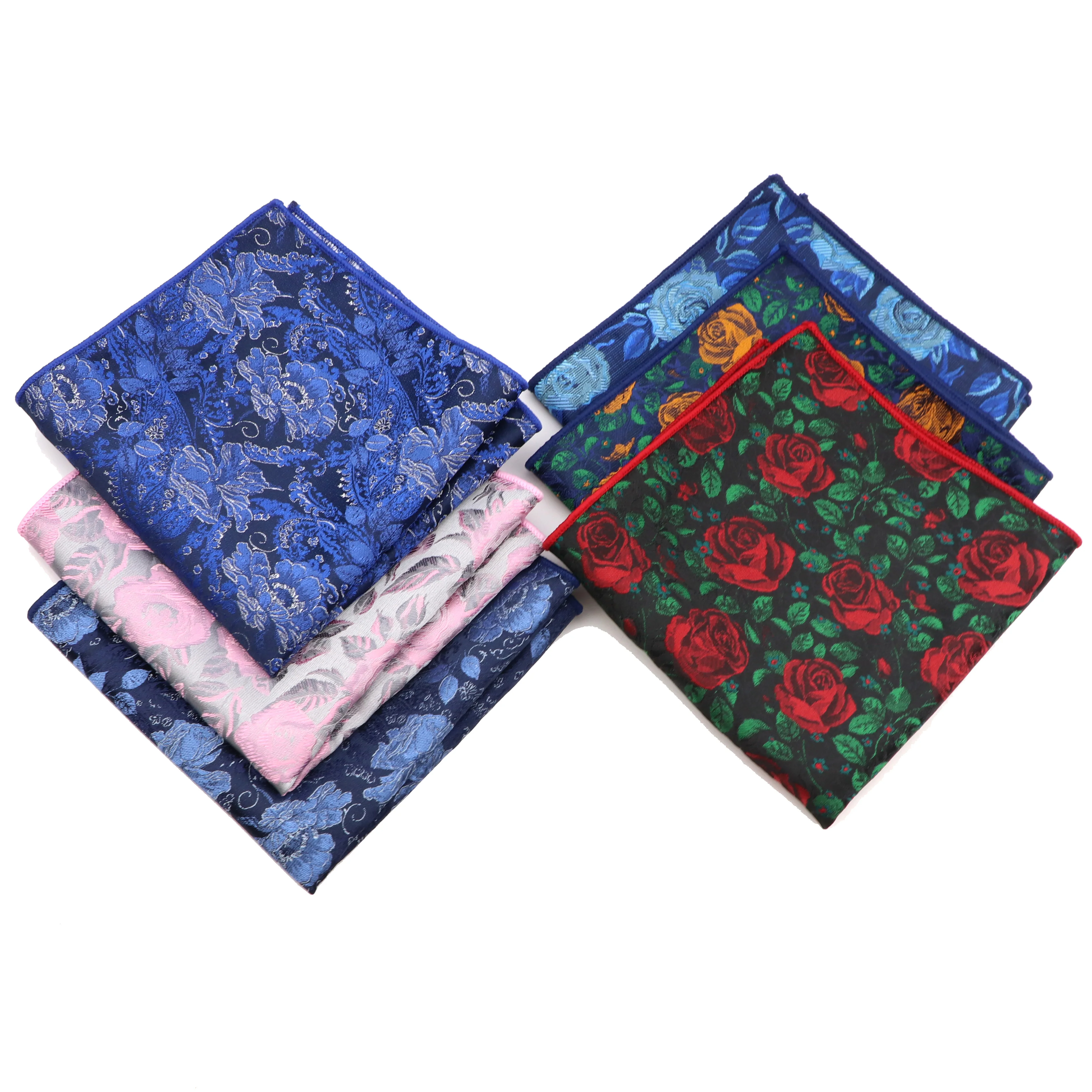 Pink Red Rose Floral Handkerchief Fashion Pocket Square Vintage Polyester Men Towel Hanky For Business Party Suit Accessories