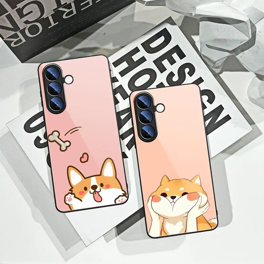 Cute Corgi cartoon Dog Phone Case For Samsung Galaxy S26 Ultra S25 FE S24 S23 S22 Plus S25 Edge S21 Note20 Tempered Glass Covers