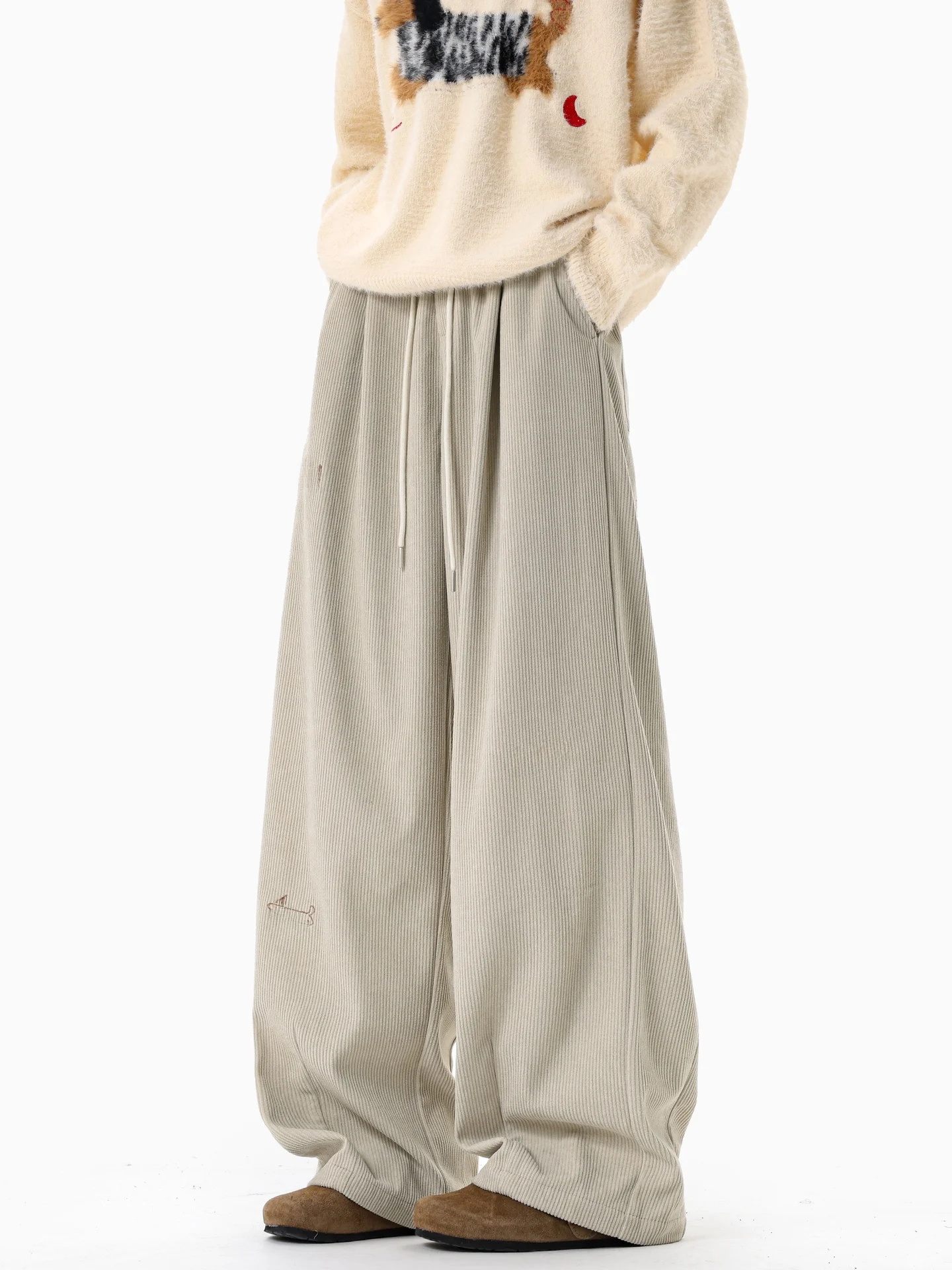 

Мужские повседневные брюки из вельвета с вышивкой в стиле ретро, прямые, свободные, широкие, удобные, для молодежи