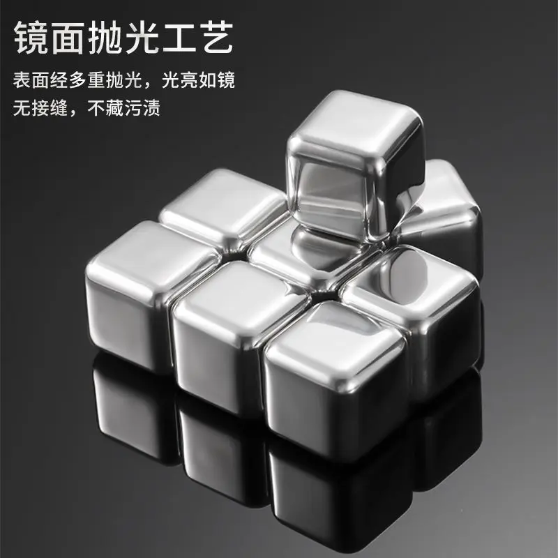 Stainless Steel Reusable Ice Cubes Chilling Stones Squares with Anti-Slip Tongs for Whiskey Wine Drinks Bar Party Cooling Home - view 3