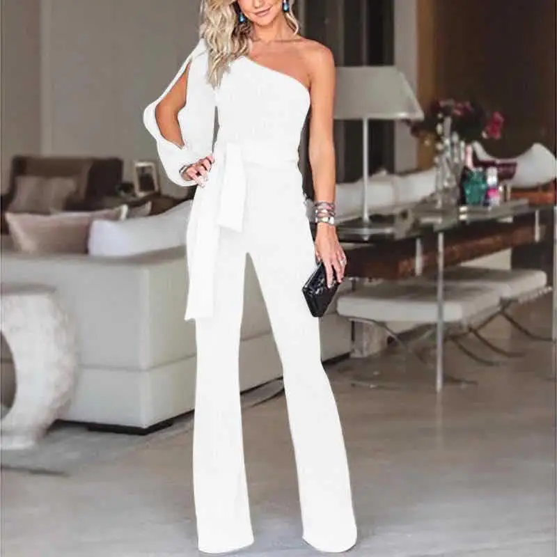Spring 2024 Sexy High Waist Belted Single oulder Pure Color Slim Fit Jumpsuit Women's Cross-Border Street Sle Casual Pants