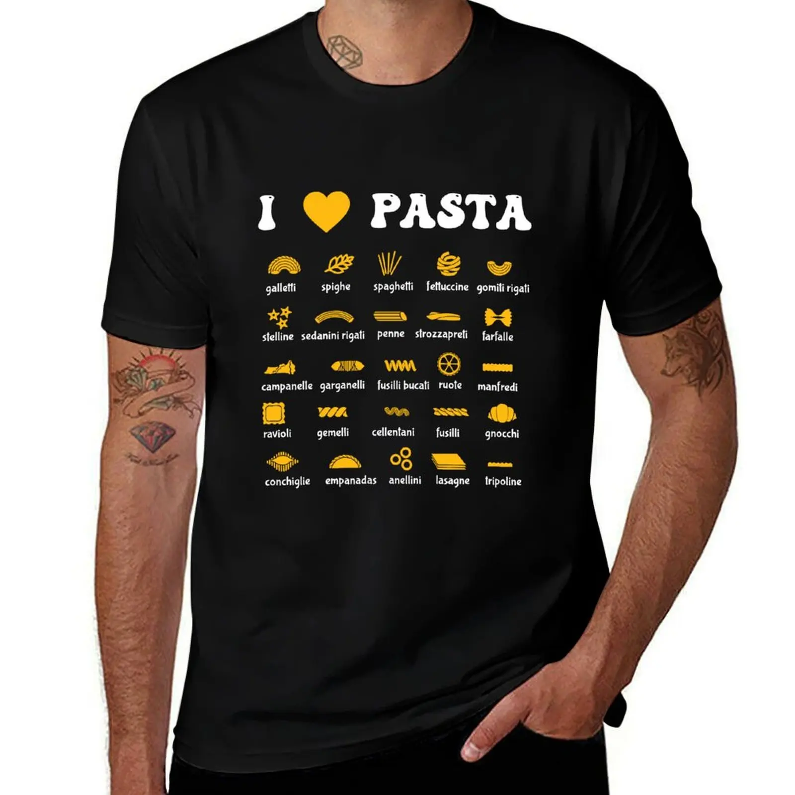 Pasta Types Spaghetti Noodles Italy Gift Pasta T-Shirt Casual Loose Fit Short Sleeve T-Shirt