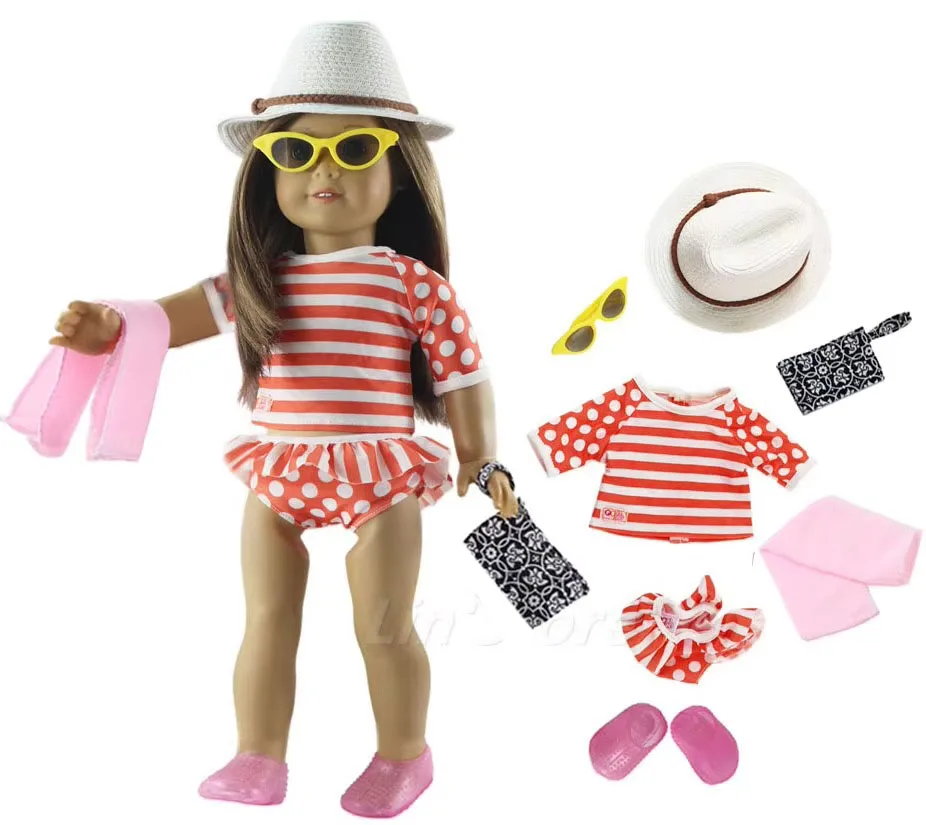 1 Set Doll Clothes Swimming Suit Top+pants for 18 inch American Doll Many Style for Choice