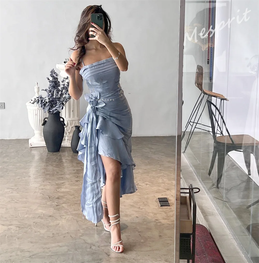 Exquisite Sparkle High Quality Charmeuse Flower Ruffle Pleat Engagement Sheath Strapless Bespoke Occasion Gown Midi Dresses