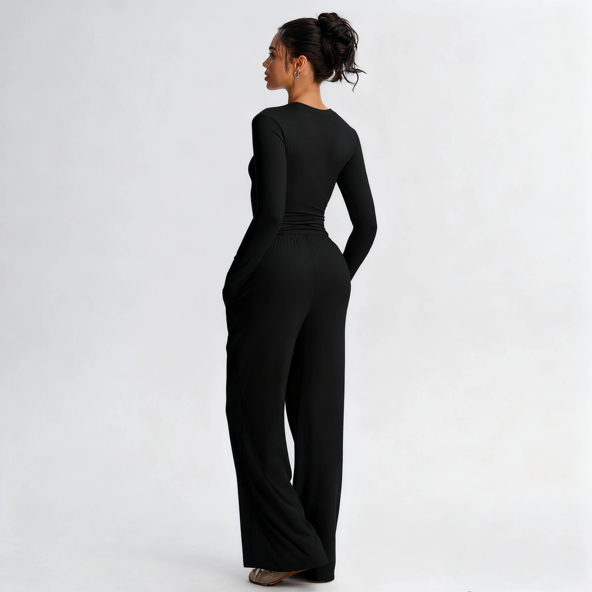 2027 New Clothing - Solid Color Casual Long-Sleeved Set - High-Waisted Wide-Fitting Pants - Sports Yoga Set - Fitness Set 4
