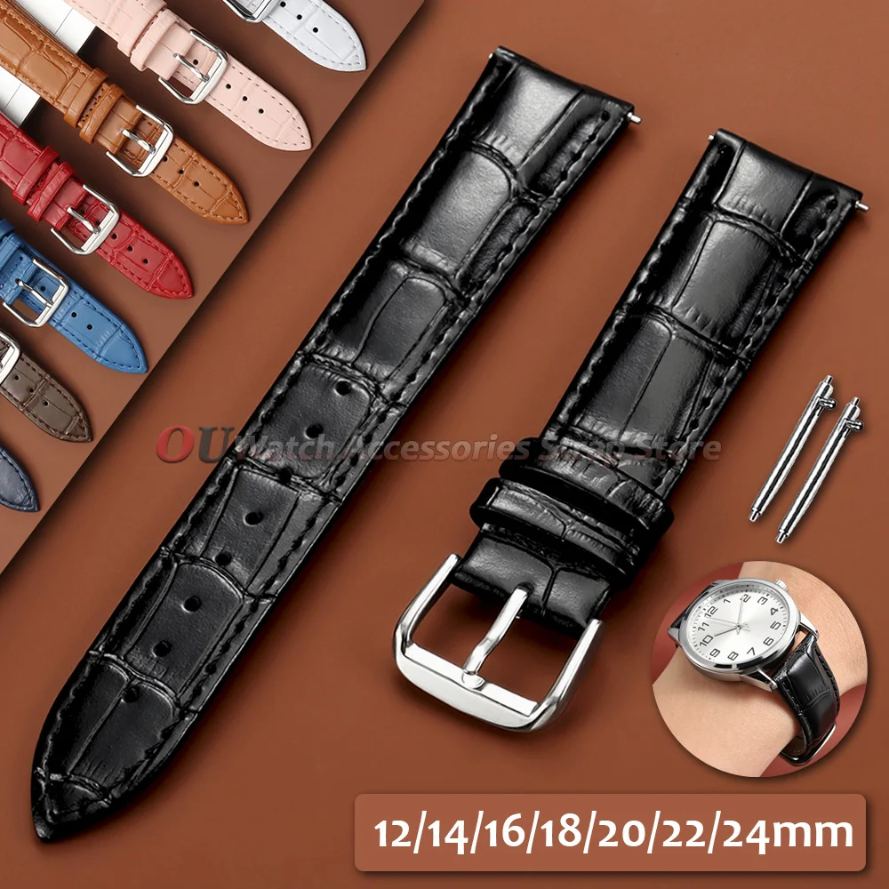 12mm 14mm 16mm 18mm 20mm 22mm 24mm Genuine Leather Watchstrap for Seiko Watchband Soft Quick Release Men Women for DW Bracelets