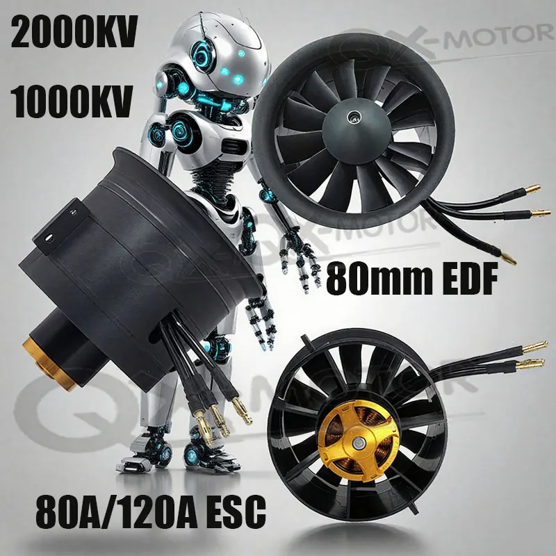 

QX-MOTOR 80mm 12-Blade Ducted Fan Set with QF-3748-3538 1000KV/2000KV Brushless Motor & 80A/120A ESC Drone RC Model Accessories