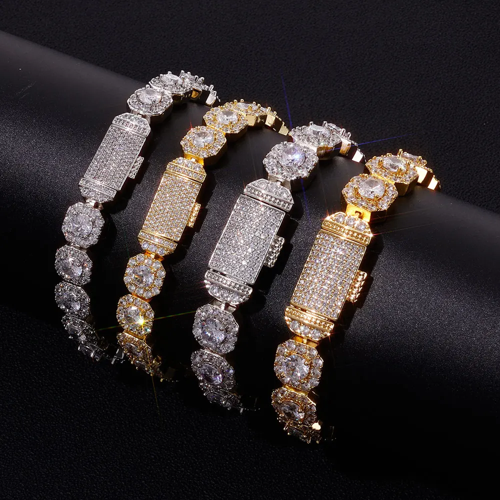 Hip-Hop-Schmuck: Messing-Tennis-Kette mit Zirkonia-Besatz in Gold/Silber – Iced Out AAAAA Zirkonia-Kette – Detail 3