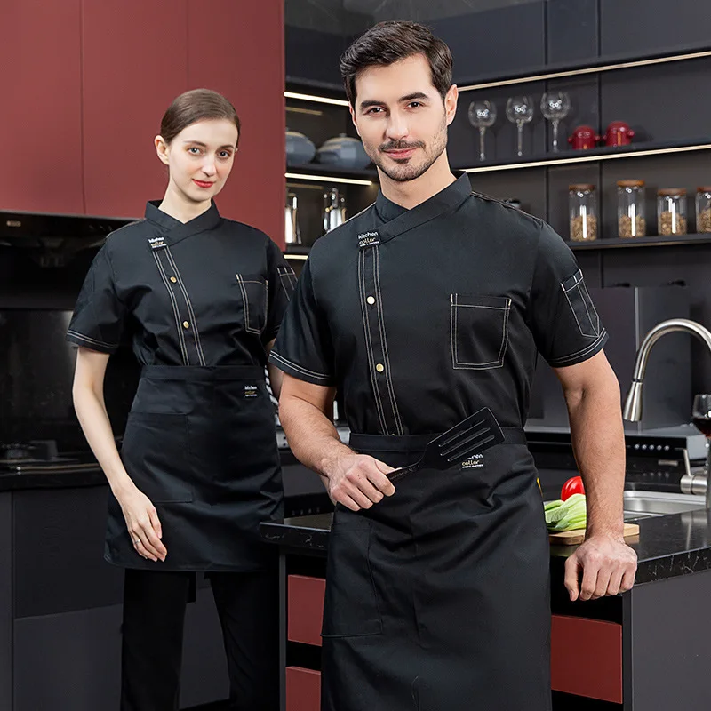 Tuta da cuoco da uomo a maniche lunghe Hotel Catering Cucina Abiti da lavoro Abbigliamento Donna Pasticceria Cottura Chef Uniforme a maniche corte