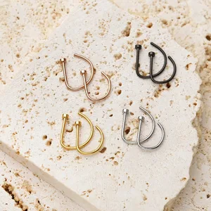 Fake stainless steel nose rings, rims, nose clip, piercing jewelry for women and men, hypoallergenic, form D, 1pc 8 Main Sales Stainless Steel - №3