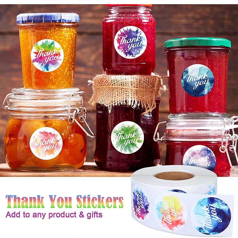 100-500PCS New Thank You Stickers for Business Small Roll Packaging Stickers New Round Merci Pack Rolling Sticker Home Made