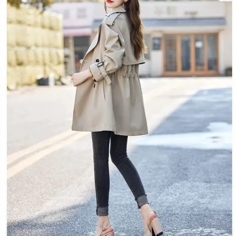 Solid Color Cardigan Coats Button Pockets Long Sleeve Women\'s Clothing Formal Turn-down Collar Spring Autumn Trench Jackets Tops