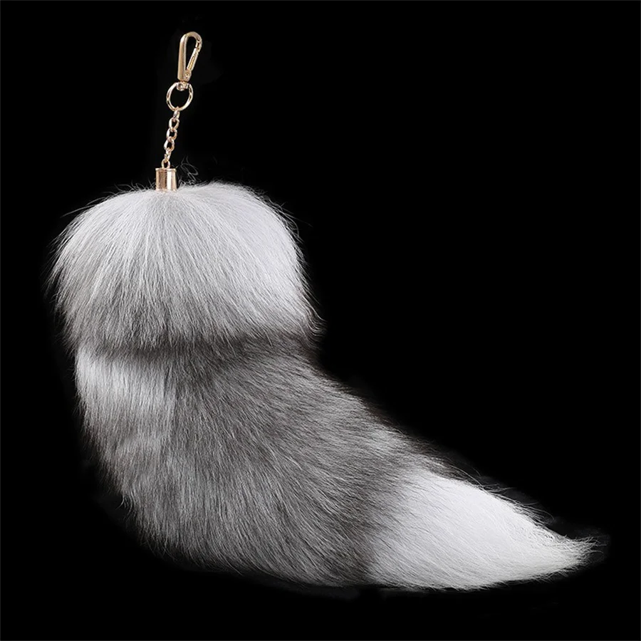 2024 Nowa moda Brelok do kluczy z futra lisa Wolf Tail Fur Tassel Bag Tag Czarno-brązowy brelok do kluczy Pompom Holder Strap Chain Gift