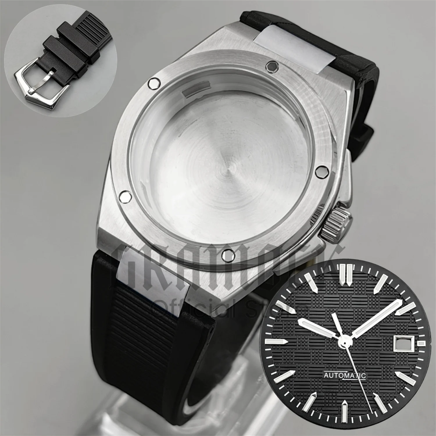 40mm Ingenieur Stainless Watch Case Rubber Bracelet+For NH35 NH36 31mm Engineer Watch Dial Hand Sets Mod Replacement Watch Parts