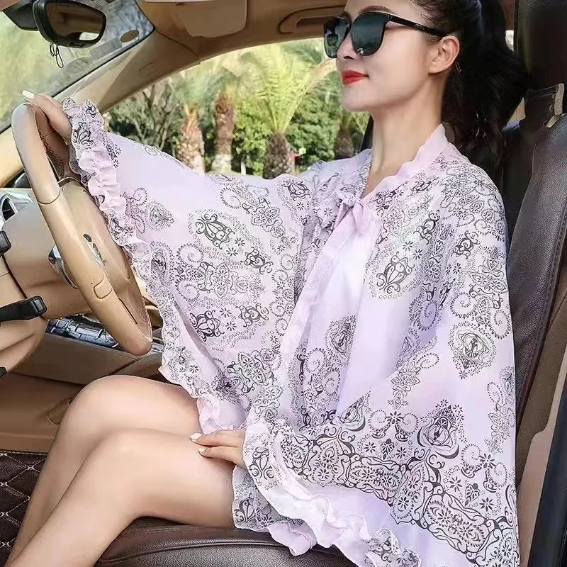 2024 New Thin Print protezione solare scialle donna estate protezione UV equitazione protezione solare mantello Lady Poncho mantelle nere