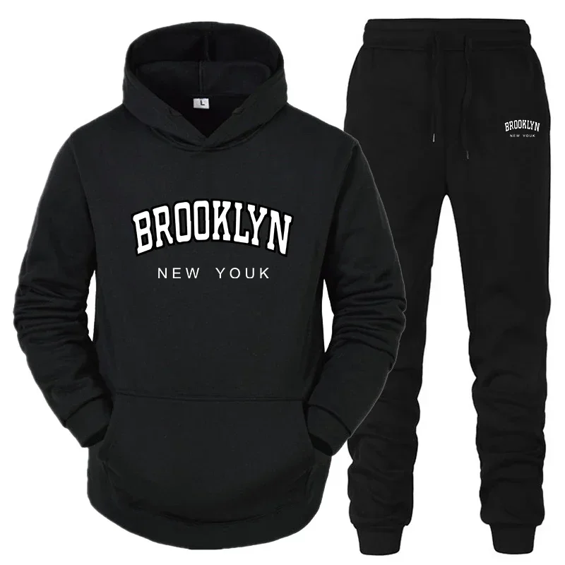 

Autumn/Winter Men's Sports Set Brooklyn Printed Hoodie Set Daily Outdoor Leisure Windproof and Warm Trendy Multi functional Set