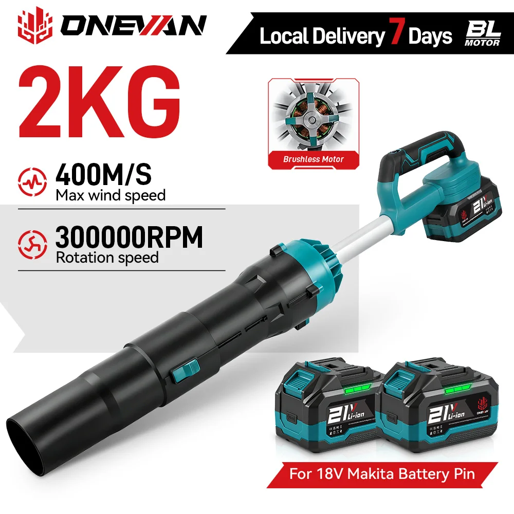 ONEVAN 8000W Bürstenloser Elektrischer Luftbläser Jet-Ventilator 400M/S Kabelloser Gebläse-Staubentferner für Makita 18V Akku